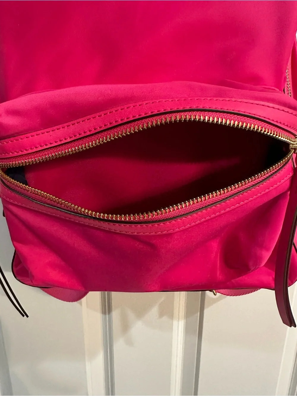 Tory Burch Hot Pink Nylon Backpack with Brown Leather Handle